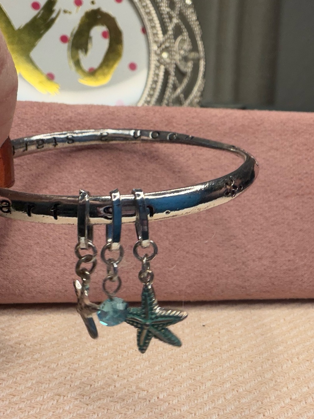 “Make A Wish Upon A Starfish" Engraved Bangle Bracelet Beach Charms Silver